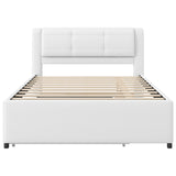 Full Size Upholstered Platform Bed Frame with Soft Padded Headboard & Trundle, Beige