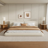 Low-Profile Upholstered Platform Bed, Floor-Hugging King Bed Frame with Oversized Headboard, Cream