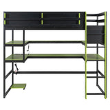 Twin Size Gaming Loft Bed with Desk & RGB Lights, Wood Bed Frame with USB Charging Ports & Side Organizer