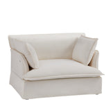 Modern Oversized Chenille Accent Chair Armchair, Single Sofa with Charging Ports & Throw Pillows, White