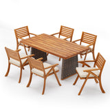 7 PCS Outdoor Dining Set for 6, Patio Dining Furniture Set with 6 Accent Chairs & Cushion, Weather-Resistant Acacia Wood Frame, Gray+Teak