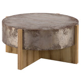 Round Rustic Coffee Table Center Table Vintage Industrial Accent Table with Distressed Rust Finish & Wood Legs, Natural
