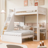 Twin XL over Full Bunk Bed with Desk & USB Ports, Loft Bed with Storage Shelves