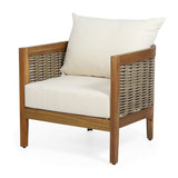 Patio Accent Chair Outdoor Club Chair Single Lounge Sofa Armchair with Soft Waterproof Cushion&Weather-Resist Acacia Wood Frame