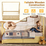 Twin Size Kid Platform Bed Frame House Bed Montessori Bed with 2 Storage Drawers & Headboard, Natural