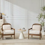 Set of 2 Accent Chair Mid-Century Modern Armchair Reading Chair Leisure Chair with Cushion & Solid Wood Frame, Beige & Brow
