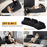 139" Modern Oversized Modular Sectional Sofa Set, DIY Upholstered Fluffy Chenille Sofa with Soft Pillows, Deep Seat Couch & Sofa Bed, Dark Gray