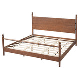 King Size Platform Bed Frame with Headboard & Sturdy Solid Poplar Frame, Walnut