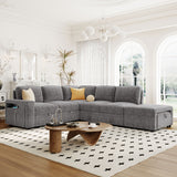 90.6" L-Shaped Padded Modular Sofa with Storage Space, Reversible Sectional Couch with USB Ports, and Cup Holders on the Armrests