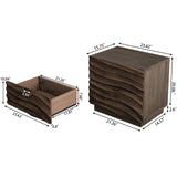 Solid Wood Nightstand, Mid-Century Modern 2-Drawer Bedside Table with Curved Wave Design, 23.6"W Accent End Table