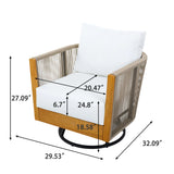 Garden Swivel Chair Patio Accent Chair Outdoor Armchair with Cushion, Acacia Wood, Handwoven Rope Design, Beige