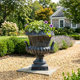 Classical Grape Relief Urn Planter, Weather-Resistant Outdoor Flower Pot Patio Decorative Vase for Garden Entryway, Antique Black