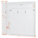 Full Size Murphy Bed Space-saving Wall Bed Foldable Bed with Shelves, Wardrobe & LED Light