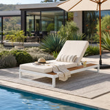 5-Position Adjustable Outdoor Chaise Lounge with Water-Resistant Cushion&Side Storage Surface,Patio Daybed Recliner Sun Lounge, White&Cream