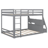 Full Size Bunk Bed Loft Bed with LED Light, USB Ports, Power Outlets, Storage Shelves & 2 Drawers, Gray