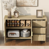 Wooden Buffet Cabinet, Wave-Pattern Sideboard with 3 Drawers & Hooks, Storage Cabinet Cupboard, Natural