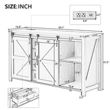 55.1"W Farmhouse Sideboard with Sliding Barn Doors, 4 Drawers & Built-In Power Outlet, Wood Buffet Storage Cabinet, White