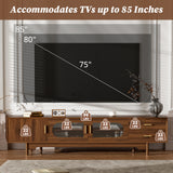 TV Stand for TVs Up to 85", Mid-Century Modern TV Cabinet Media Console Entertainment Center with Fluted Glass Doors & 2 Drawers, Walnut
