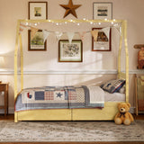 Twin Size Kid Platform Bed Frame House Bed Montessori Bed with 2 Storage Drawers & Headboard, Natural