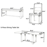 6pcs Extendable Dining Table Set Dining Set Family Kitchen Table Set with 4 Padded Dining Chairs & Bench, Natural