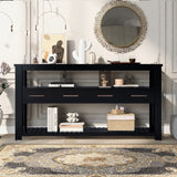 62.2'' Large Entryway Table with 4 Drawers,Painted Console Table with 3-Tier Open Shelves and Metal Handles,Versatile Hallway Sofa Table for Living Room, Bedroom, Foyer and Kitchen, Black