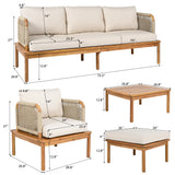 5pcs Outdoor Sofa Set Patio Conversation Set Outdoor Lounge Furniture Set with Coffee Table&Cushion, Weather-Resistant Frame,Teak+Beige
