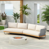 Outdoor Sofa Patio Sectional Sofa Set with Water Resistant Cushion, Teak+ Beige