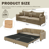 King Pull-out Sleeper Sofa Bed with 3 Pillows, 3-in-1 Convertible Sofa Velvet Upholstered Recliner Lounge Couch, Camel