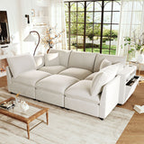 Modular Sectional Sofa, U-shaped Sofa Couch Upholstered Sofa Bed with Storage Armrests, USB Ports & Movable Ottoman