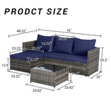 L-Shaped Outdoor Sectional Sofa Patio Chat Conversation Set Garden Wicker Furniture Set with Tempered Glass Coffee Table&Cushion