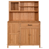 65"H Fir Wood Potting Bench with Hutch & Storage, Outdoor Garden Workstation with Countertop & Drawer, Patio Kitchen Island