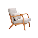 Mid-Century Modern Accent Chair Set with Cushion, Pillow & Solid Wood Frame, Upholstered Reading Armchair, Beige&Natural