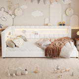 Upholstered Platform Bed Frame with LED Lights & USB Ports, Twin XL Linen Bed Daybed with Headboard