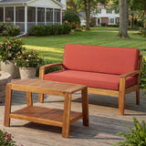 2 PCS Outdoor Seating Set Patio Conversation Set with Loveseat, Coffee Table & Water-Resistant Cushion,Red&Teak