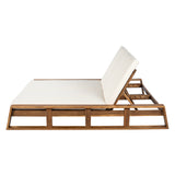 Outdoor Double Chaise Lounge with Adjustable Back&Water-Resistant Cushion, Weather-Resistant Patio Daybed Sun Lounge Chair, Beige&Natural
