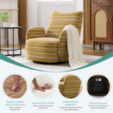 360° Swivel Leisure Chair, Boucle Fabric Striped Armchair with Metal Base, Modern Accent Chair Single Sofa, Mustard Yellow