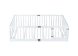 Full Size Kid Platform Bed Frame Toddler Bed Floor Bed with Safety Guardrails & Door
