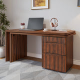 90" L-Shaped Desk with 3 Drawers, Modern 360° Rotating Wood Executive Desk, Corner Office Workstation for Home Office