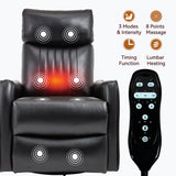 Heat Massage Manual Recliner Chair with 360° Swivel Rocker, Faux Leather Accent Chair for Living Room/Bedroom, Black