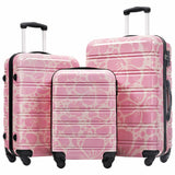 3-Piece Floral Hardshell Luggage Set with TSA Lock & Spinner Wheels - 20”+24”+28” Lightweight Suitcases, Pink