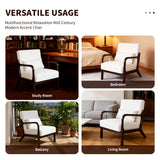 Mid-Century Modern Accent Chair with Lumbar Pillow & Soft Cushion, Reading Armchair Ergonomic Lounge Chair, Beige&Walnut