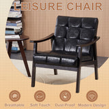 Mid-Century Modern Accent Chair with High Back & Solid Wood Legs, Padded Reading Armchair Upholstered Ergonomic Lounge Chair, Black