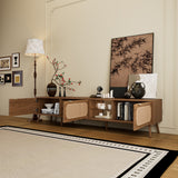 TV Stand for up to 85" TV, Entertainment Center with Open Shelves & Rattan Doors, Console Table, Walnut