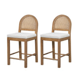 Set of 2 Counter Height Bar Stools Soft Padded Bar Chairs Dining Chairs with Rattan Back, Brown+Gray