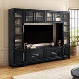 102"W Wall Unit Entertainment Center TV Stand Media Console, Fits 75" TVs, Fluted Glass Doors & Storage Drawers, Black