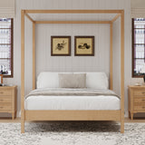 Queen Size Four Poster Platform Bed, Solid Wood Canopy Bed Frame, No Box Spring Needed
