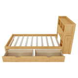 Twin Wood Bed with Storage Headboard, Built-in LED Lighting & Charging Station, 2 Drawers & Pull-Out Cabinet