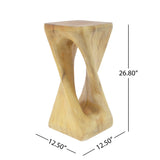 Retro Side Table End Table Wood-Like Texture Accent Table, Indoor/Outdoor Twist Shape Side Table, Natural