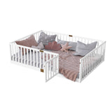 Full Size Kid Platform Bed Frame Toddler Bed Floor Bed with Safety Guardrails & Door