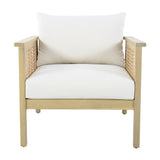 Outdoor Acacia Wood Club Chair with PE Wicker Accents, Boho Modern Patio Armchair with Waterproof Cushions